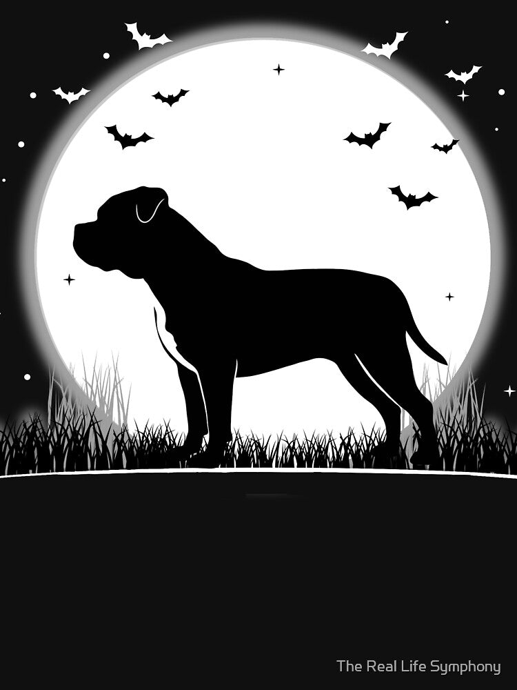 American Bulldog Dog – Halloween Moon Silhouette by The Real Life Symphony