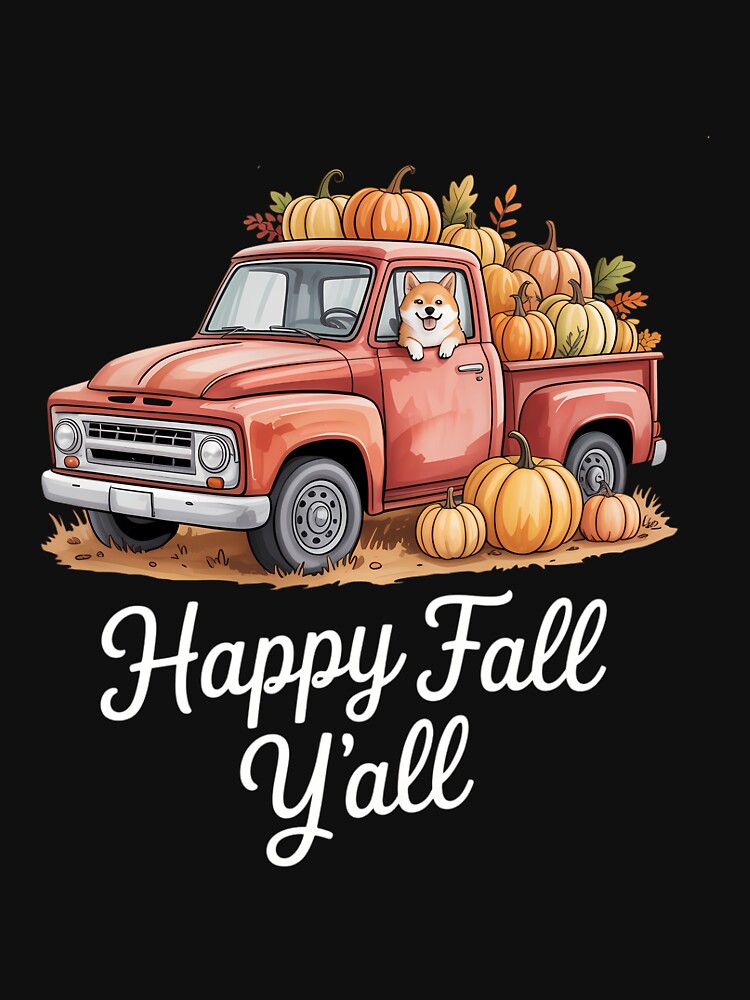 Happy Fall Y'all Pomeranian Dog Truck Pumpkin Autumn by HellD3vil-Art