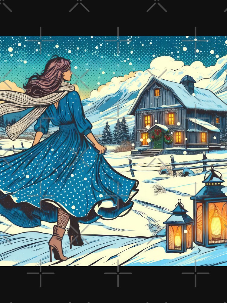 Christmas Vintage Woman with a dress in front of a house ,Christmas house ,christmas retro,Christmas Vintage by Expressions-Sel