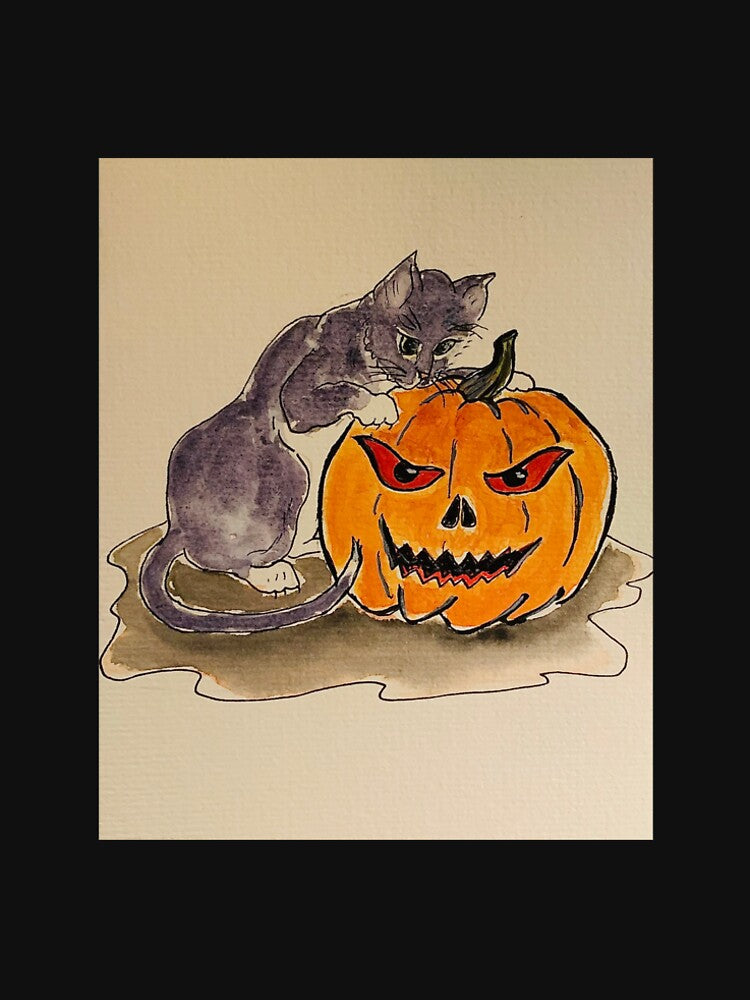 Halloween cat and Jack O Lantern by Annabellepaints