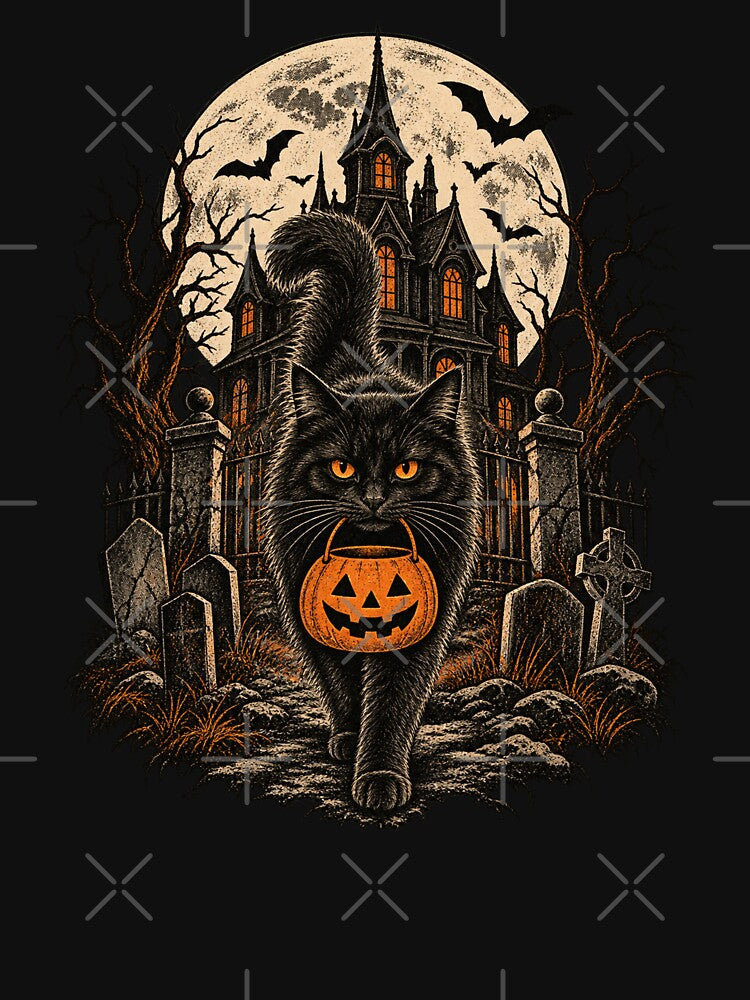 Black Cat Trick or Treat – Haunted House Vintage Halloween by will freed18