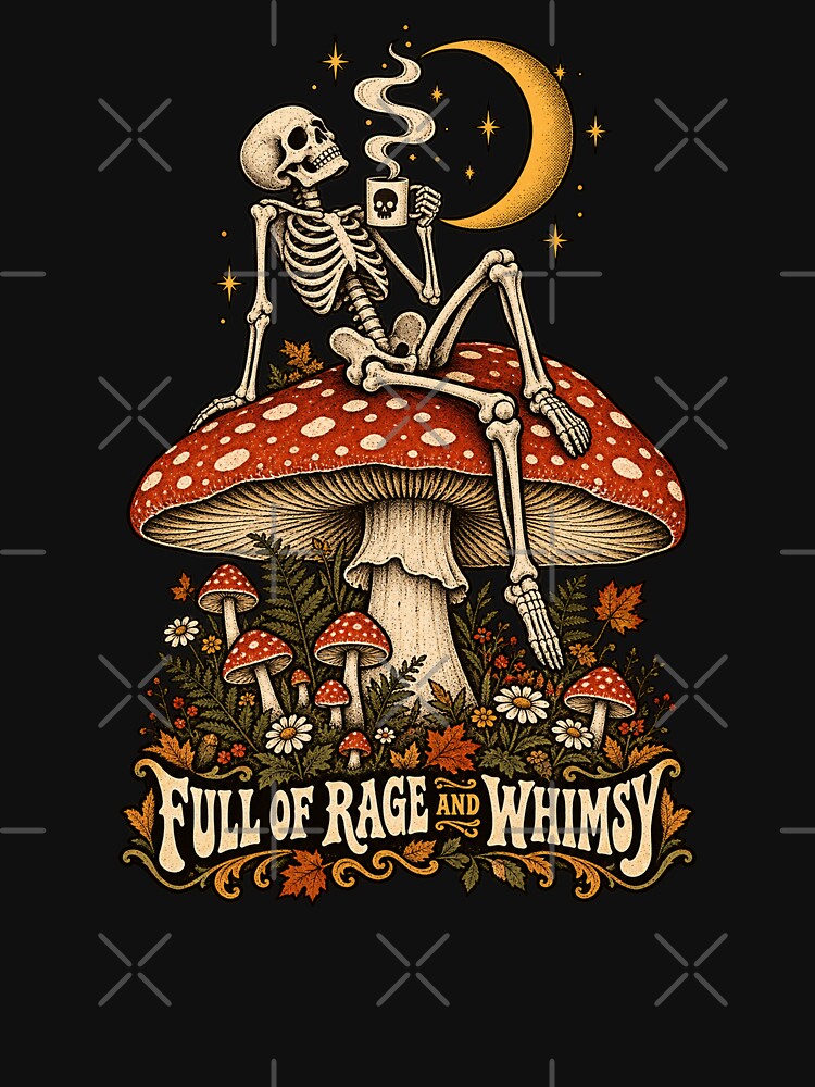 Full of Rage and Whimsy Skeleton – Spooky Mushroom Moon by will freed18