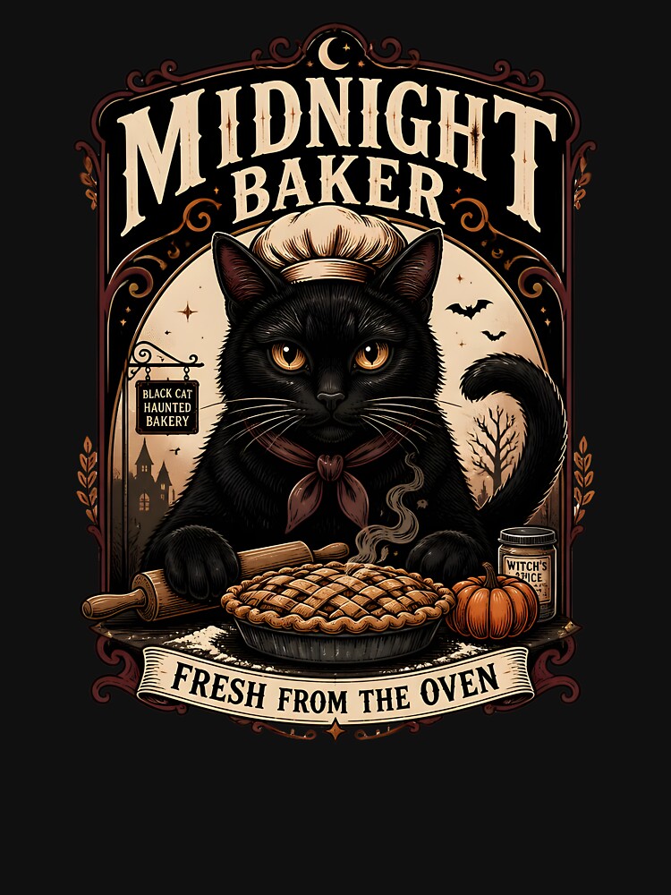 Midnight Baker Black Cat Halloween Retro Poster by RoyesButler
