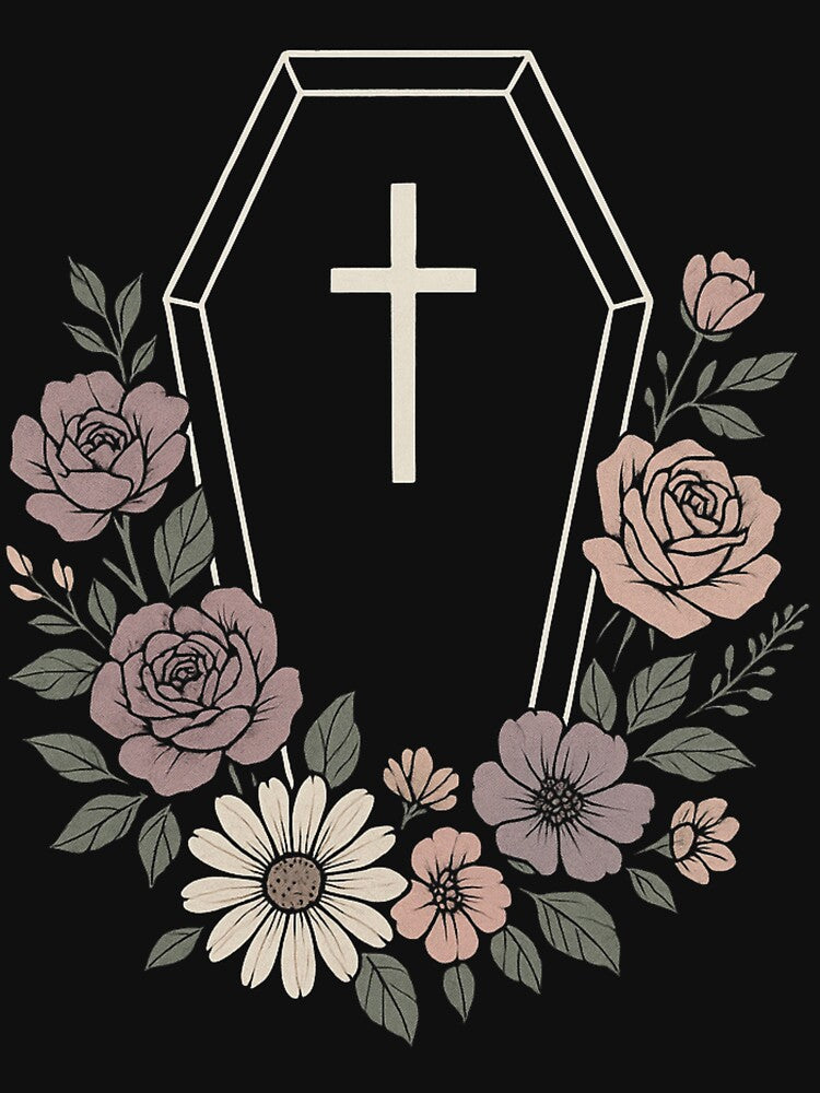 Pastel Floral Coffin – Soft Goth Aesthetic – Cute Pastel Gothic Flowers by Mouraludia