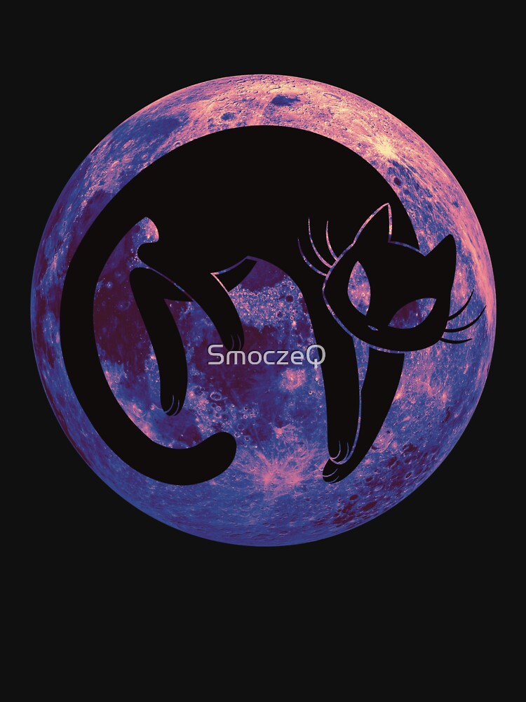 Cat  And Moon (maroon/navy blue/peach/pink) by SmoczeQ