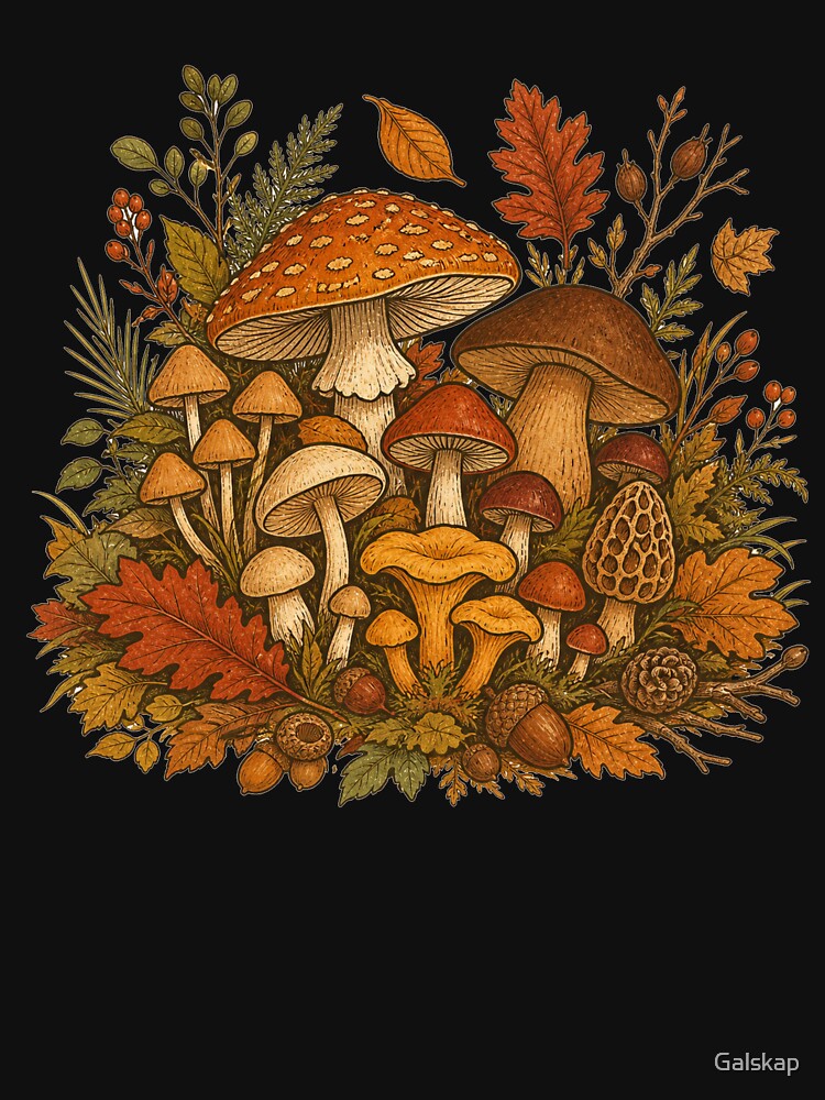 Retro Autumn Mushroom Patch | Woodland Mushroom Ecosystem by Galskap