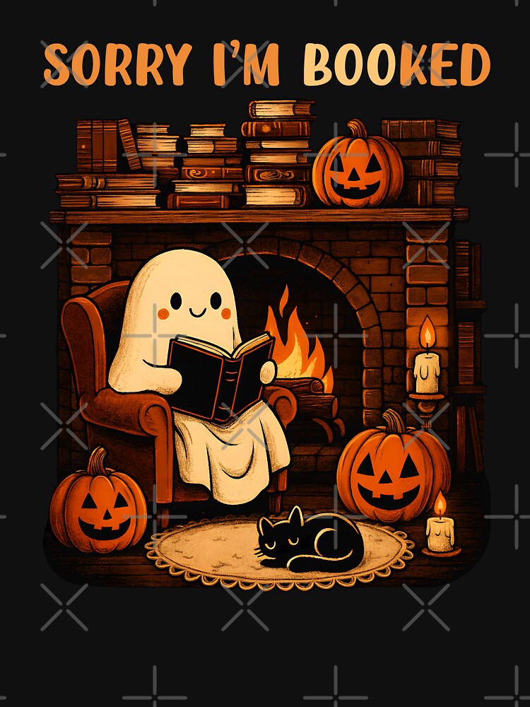 Sorry I’m Booked Cute Ghost Reading Spooky Vibes Book Lover School Halloween by Bad Kitty Designz