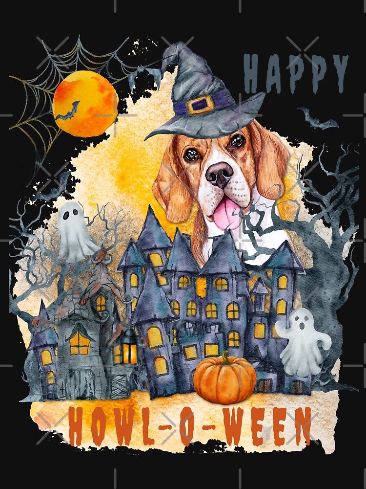 Beagle Happy Howl-o-ween Ghost Houses Funny Watercolor by Cuddlythopia