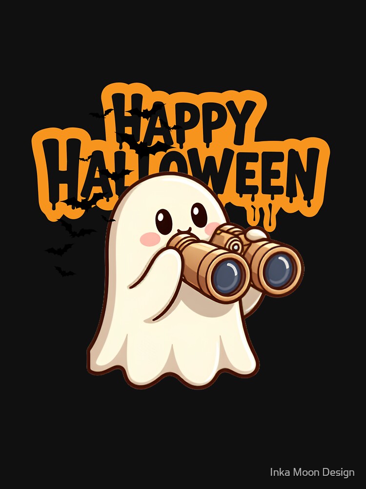 Cute Ghost with Binoculars Happy Halloween by Inka Moon Design