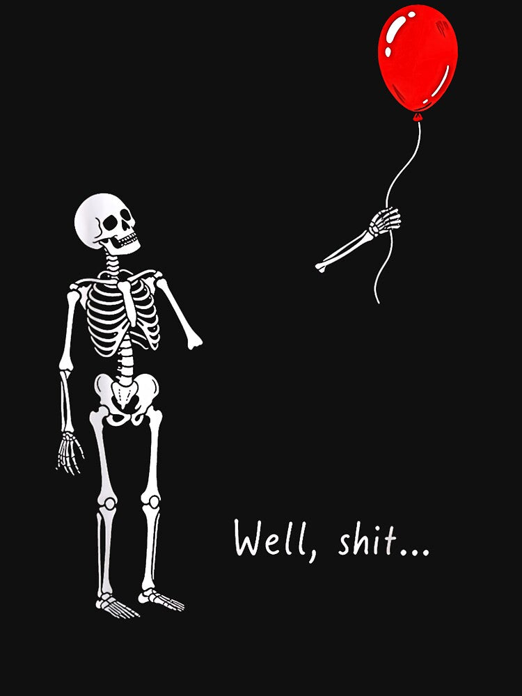 Well Shit Funny Skeleton Chasing Pumpkin Balloon Halloween by NinigFox