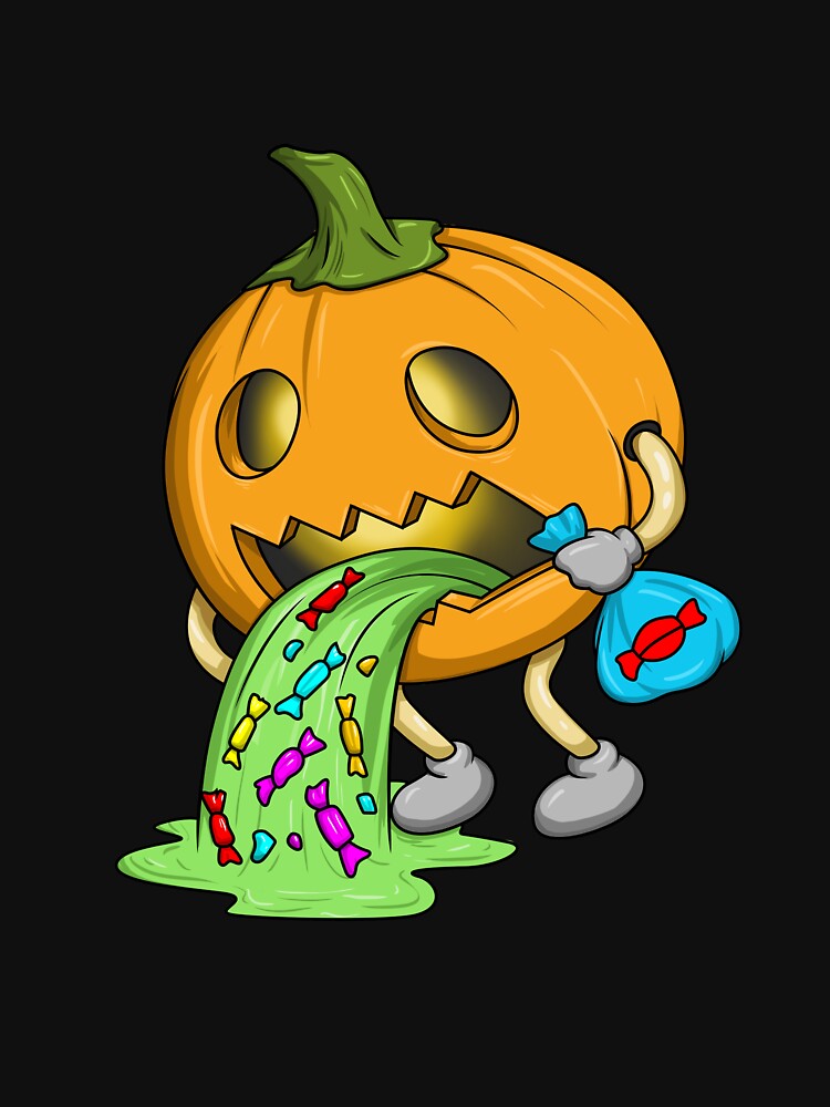 Puking Pumpkin Too Much Candy Jack O Lantern Halloween Gear by DynamicDesign