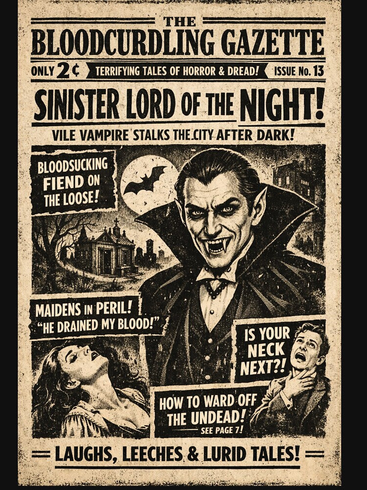 Bloodcurdling Gazette – Vintage Vampire Horror Front Page by Mouraludia