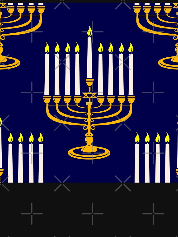 blue menorahs hanukkah jewish print by Gossip Rag