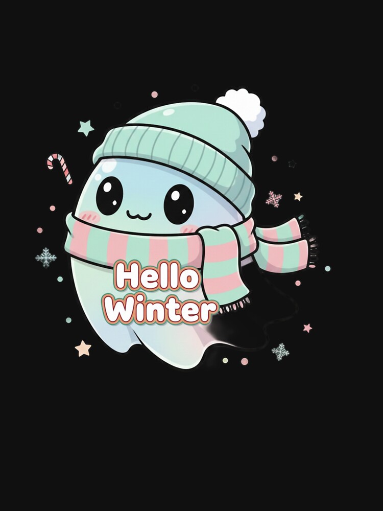 Hello Winter Cute Ghost Illustration – Kawaii Winter Character, Cozy Pastel Digital Art Design by CozyPops