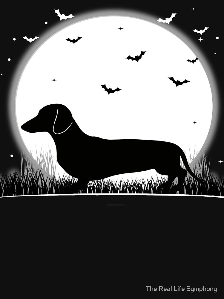 Dachshund Dog – Halloween Moon Silhouette by The Real Life Symphony