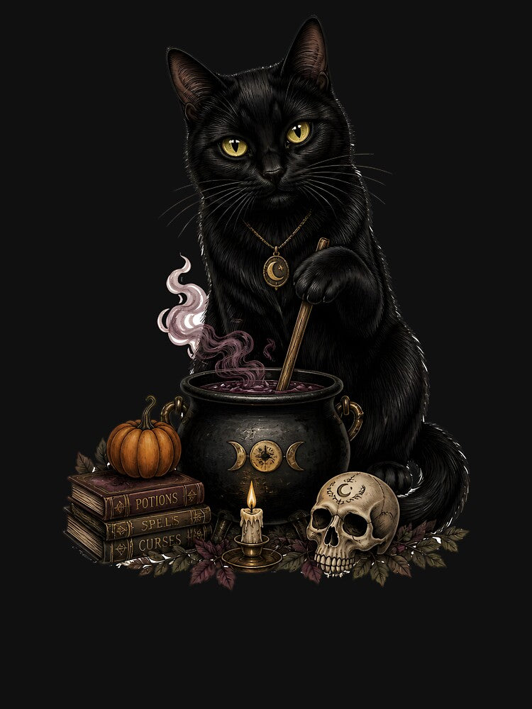 Cauldron Black Cat Vintage Halloween Label Halloween by KristenosNehk