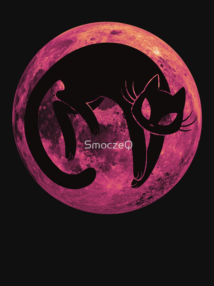 Cat  And Moon (maroon/pinkish red/orange) by SmoczeQ