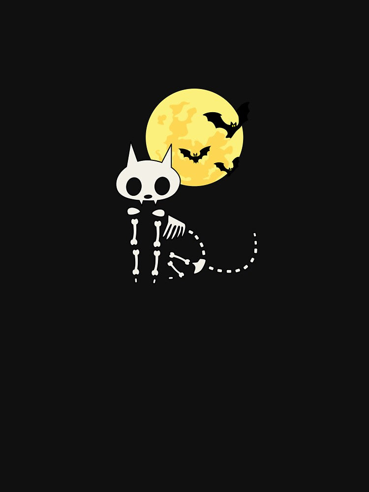 Cute Skeleton Cat Moon Bats - Spooky Halloween Graphic by AlinaTales