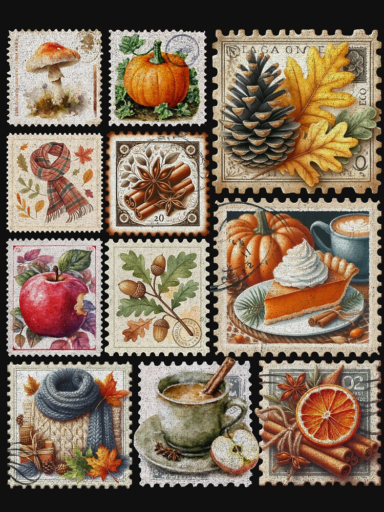 Fall Postage Stamp Cozy Autumn Design by Honominu