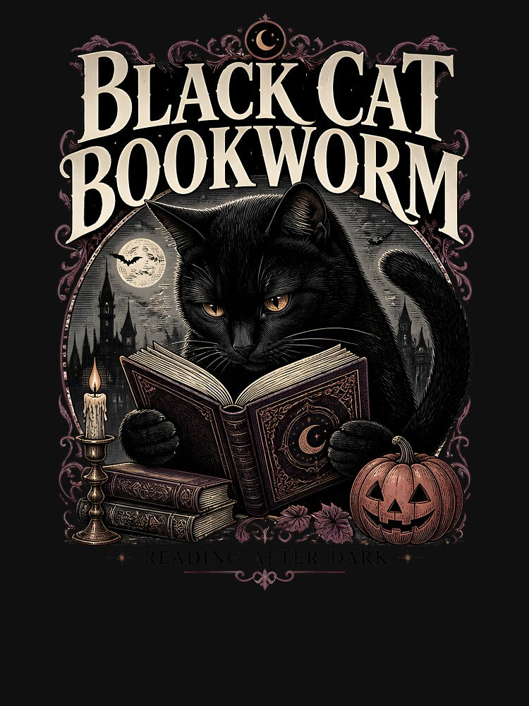 Black Cat Bookworm Black Cat Halloween Gothic Engraving by BernoNickel