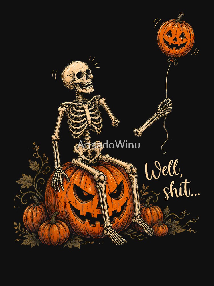 Funny Skeleton Lost Balloon Well Shit Halloween Pumpkin by AnsadoWinu