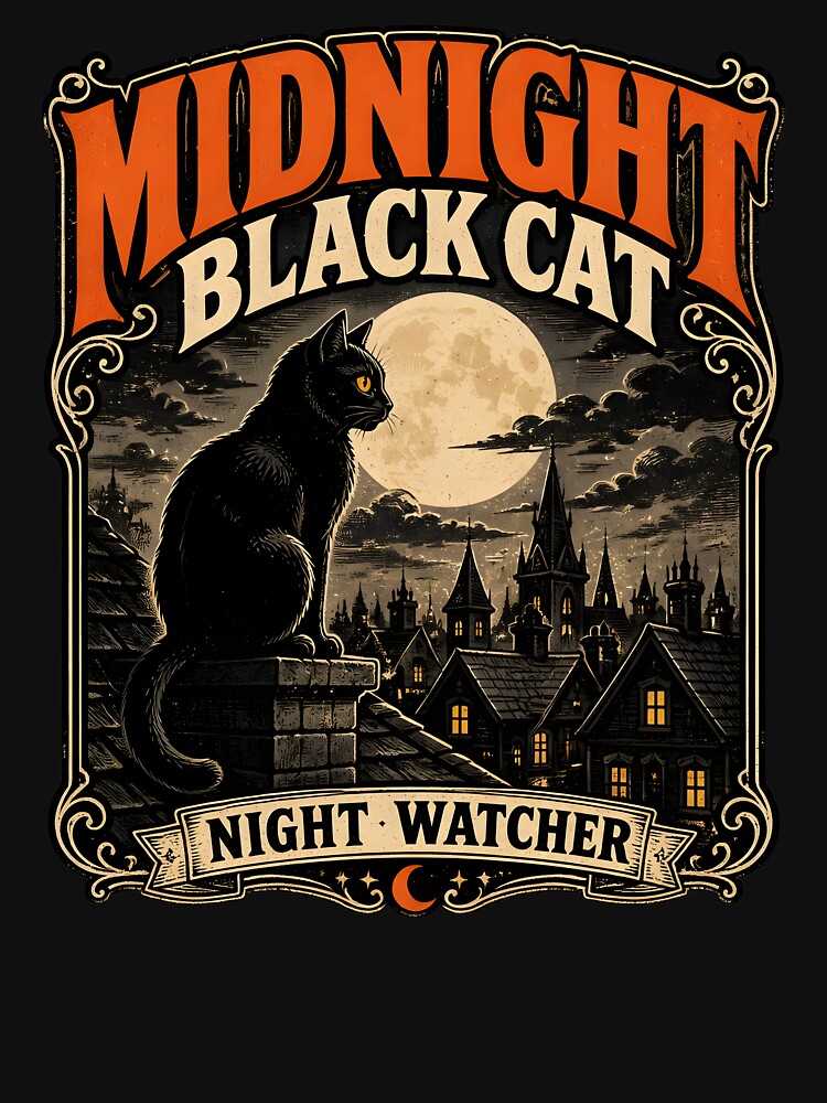 Midnight Black Cat Night Watcher Retro Halloween by RoyesButler
