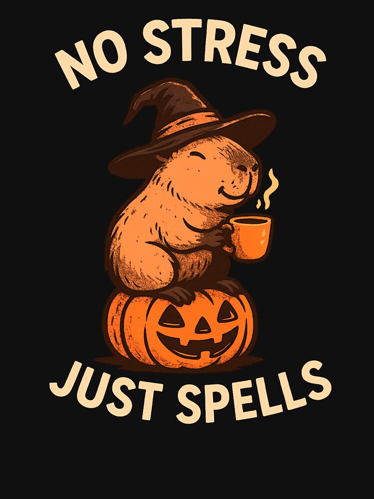 No Stress Just Spells Funny Capybara Halloween T-Shirt by tara3amran