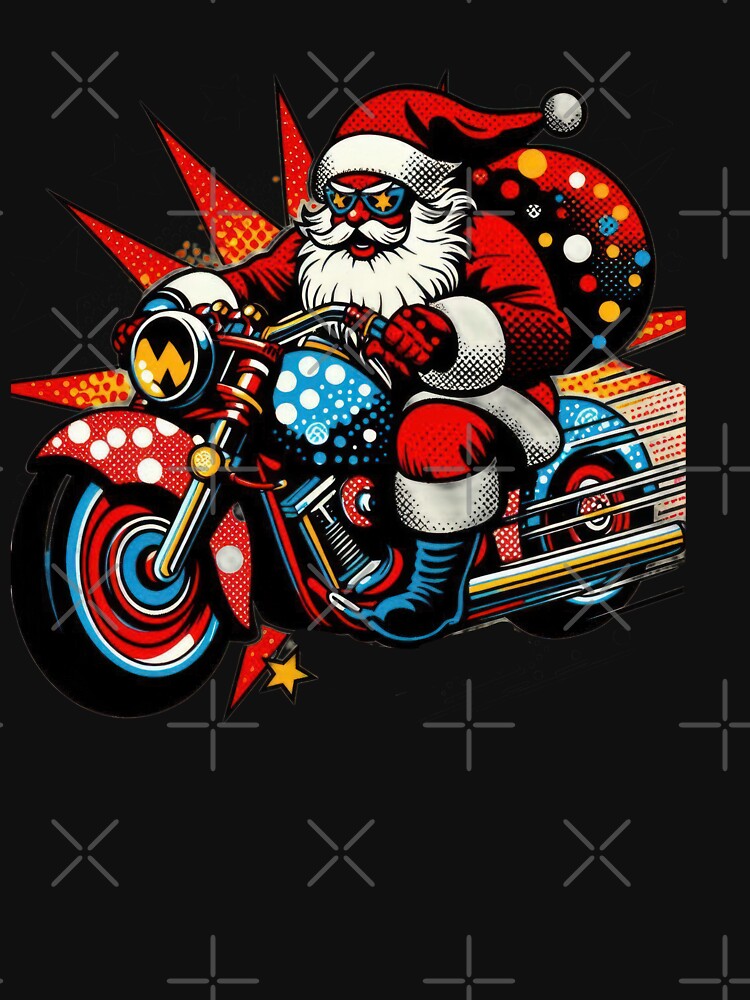 Christmas Vintage pop art Red Santa Claus with motorbike,Santa Claus ,christmas Vintage by Expressions-Sel
