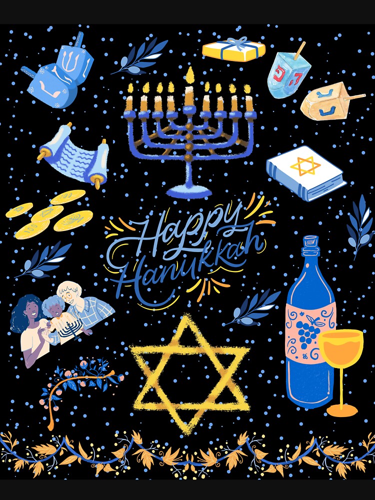 Happy Hanukkah Jewish Celebrations design with a black background by mark-taylor
