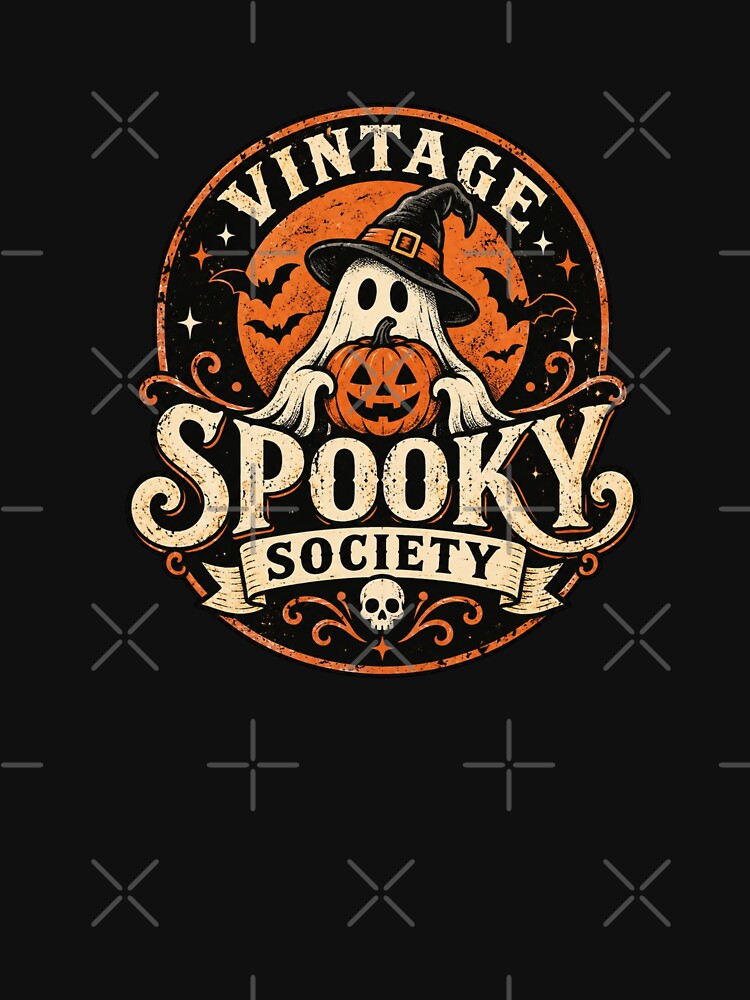 Vintage Spooky Society Halloween Badge – Retro Ghost Pumpkin by Sanika arts