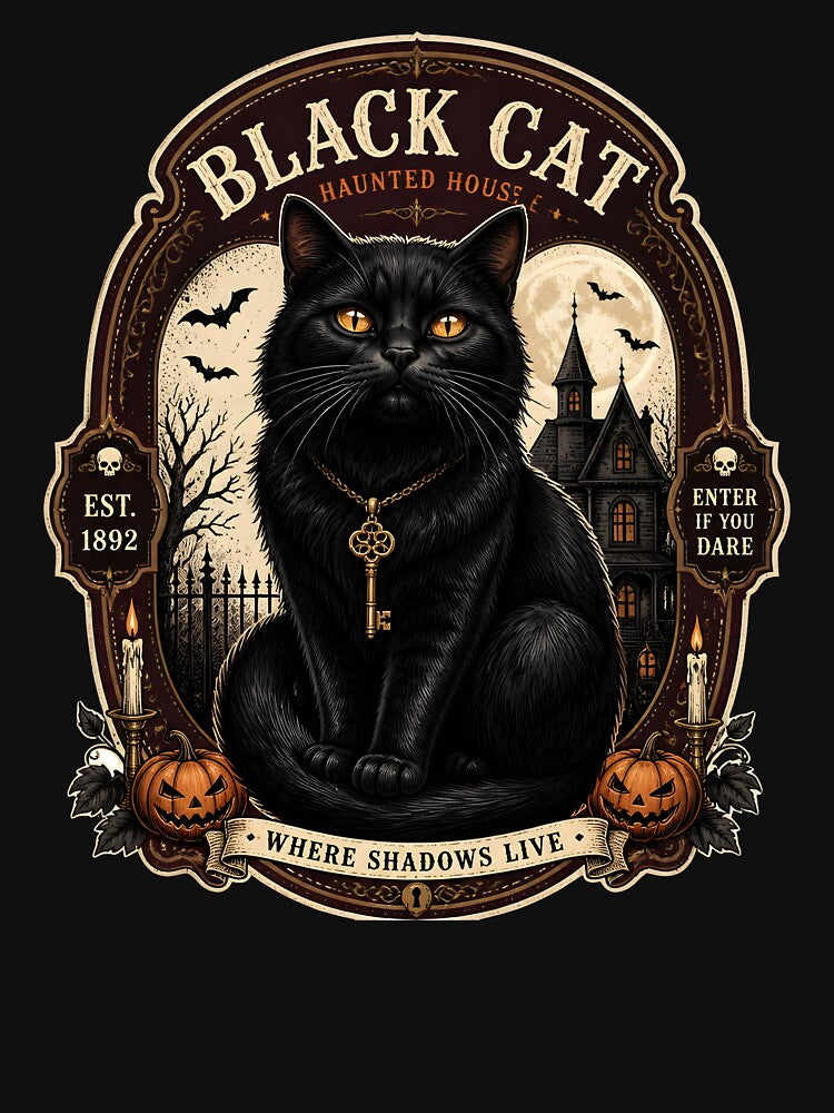 Haunted House Black Cat Vintage Halloween Label Halloween by BernoNickel