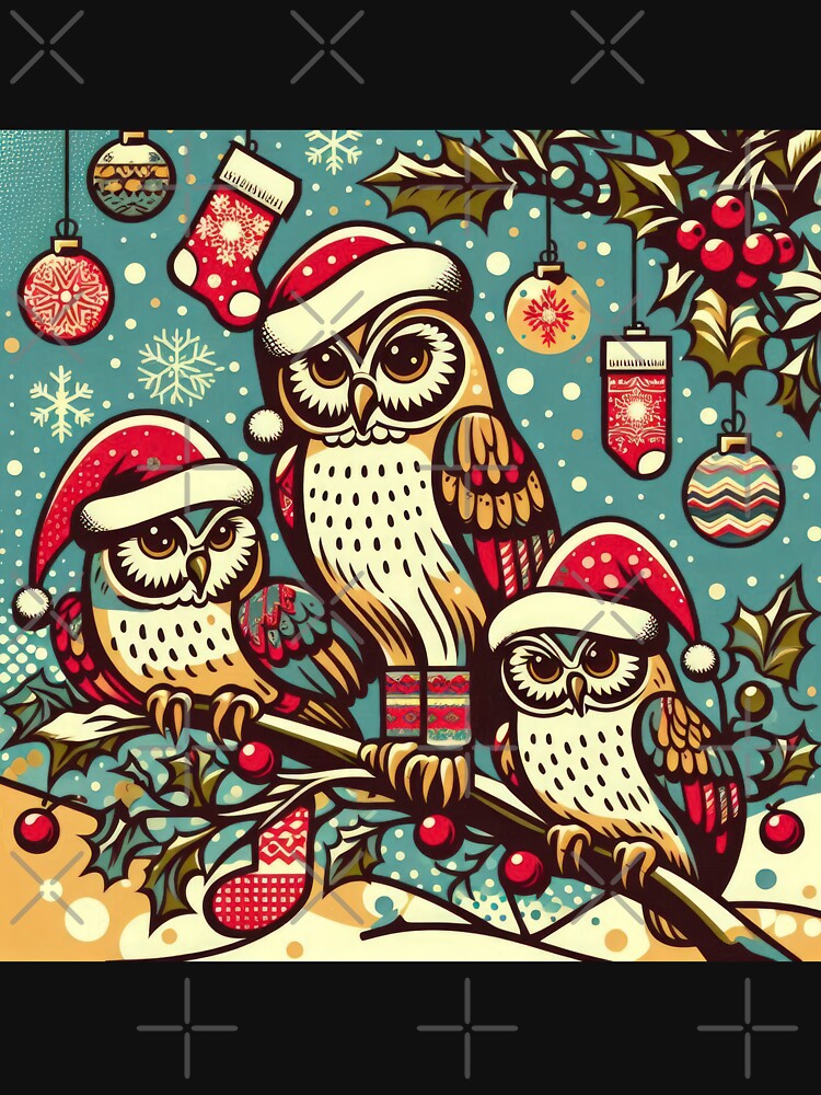Christmas Vintage Owls with Christmas hats,Christmas Owls,christmas retro,Christmas Vintage by Expressions-Sel