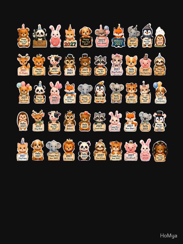 Cute New Year 2027 Animal Stickers – Kawaii Celebration Sticker Pack by HoMya