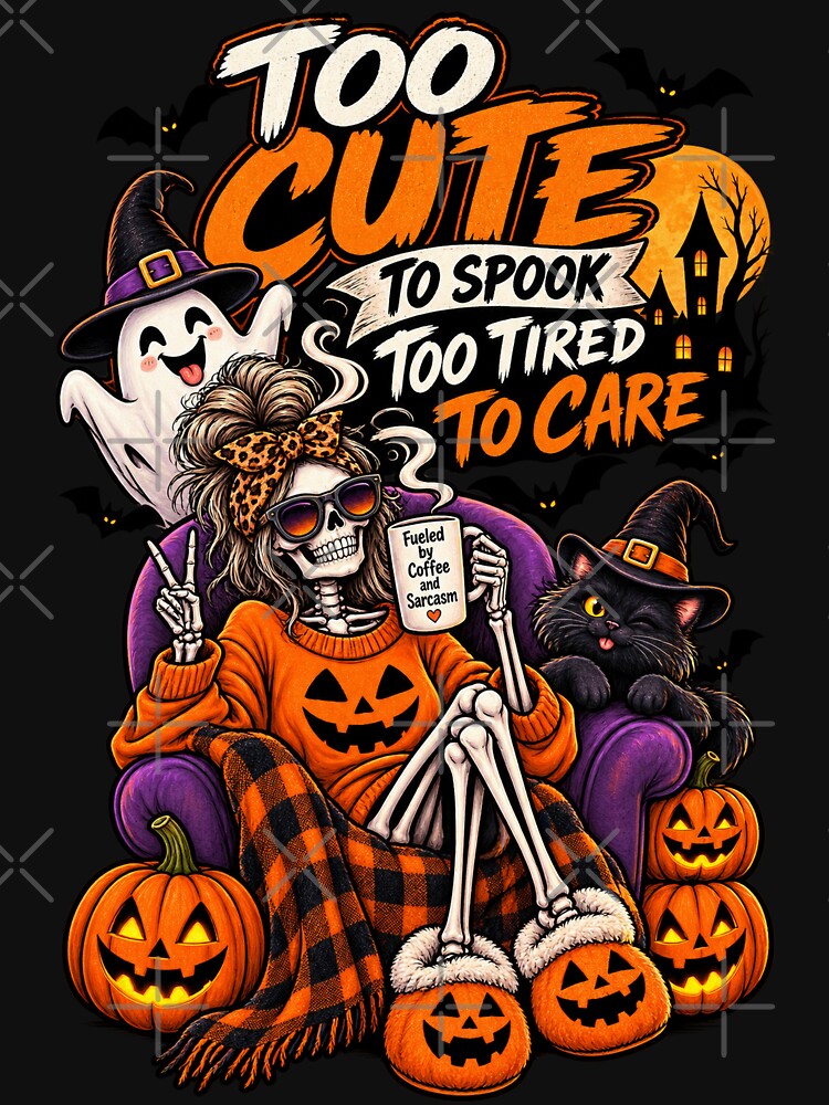 Too Cute To Spook Tired Halloween Skeleton by Cardio Boutique