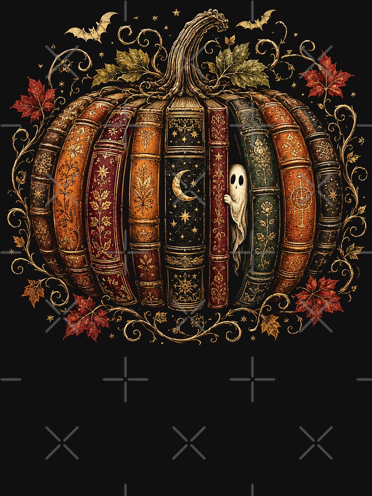 Book Pumpkin with Ghost – Gothic Halloween Book Lover Autumn by will freed18