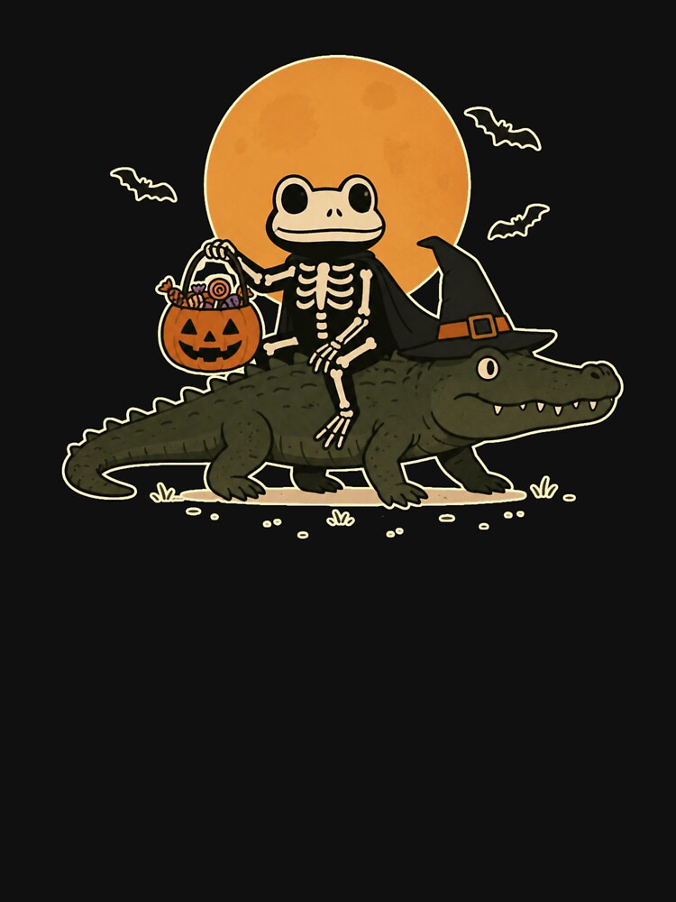 Skeleton frog riding on a crocodile halloween by HiPatti