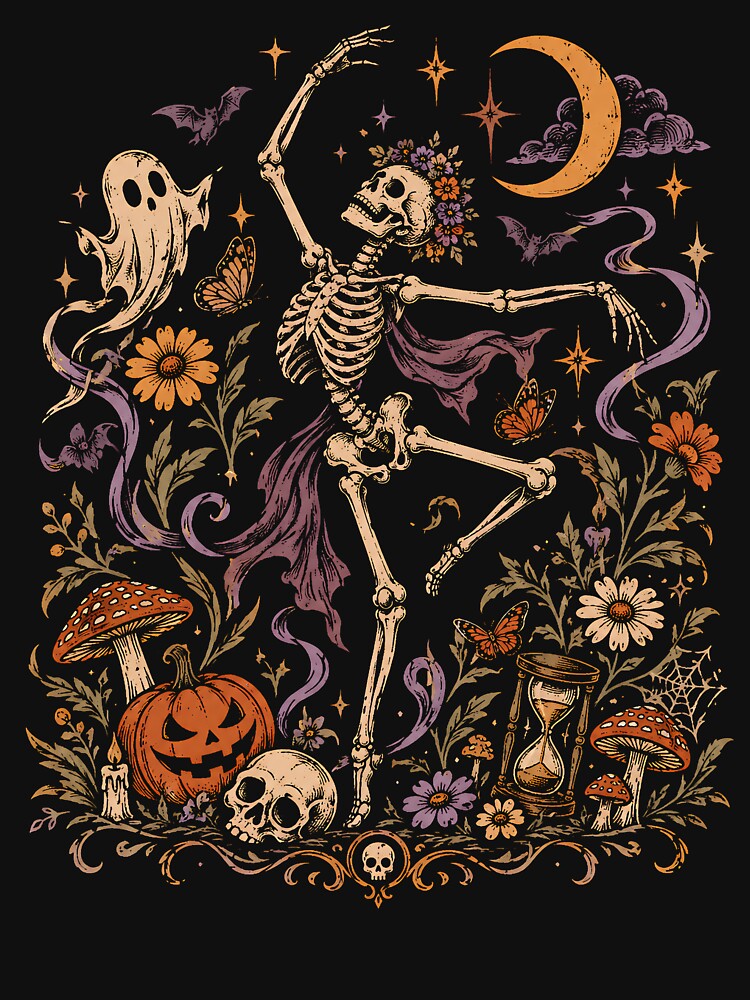 Skeleton Halloween Vintage Gothic Floral PNG by Artbyrome