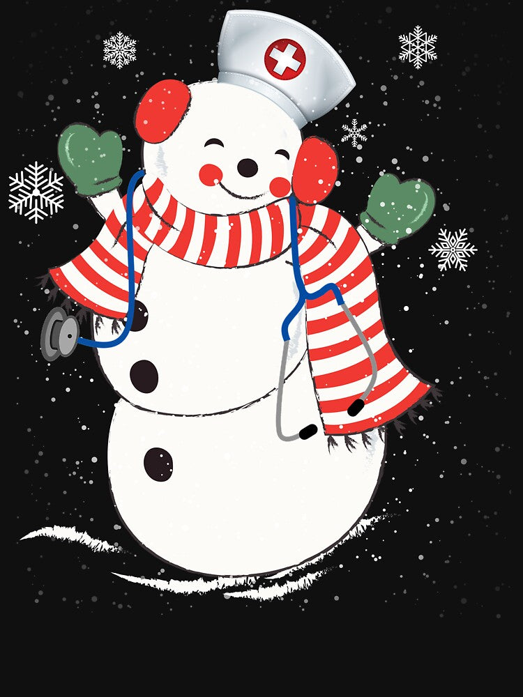 FUNNY NURSE SNOWMAN SNOWWOMAN WITH NURSE HAT SCARF AND STETHOSCOPE CHRISTMAS T-SHIRT by bigerdan