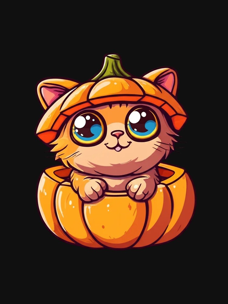 Chibi Cat in Pumpkin – Cute Kawaii Funny Halloween Cartoon Cat Design by ColorSplash123