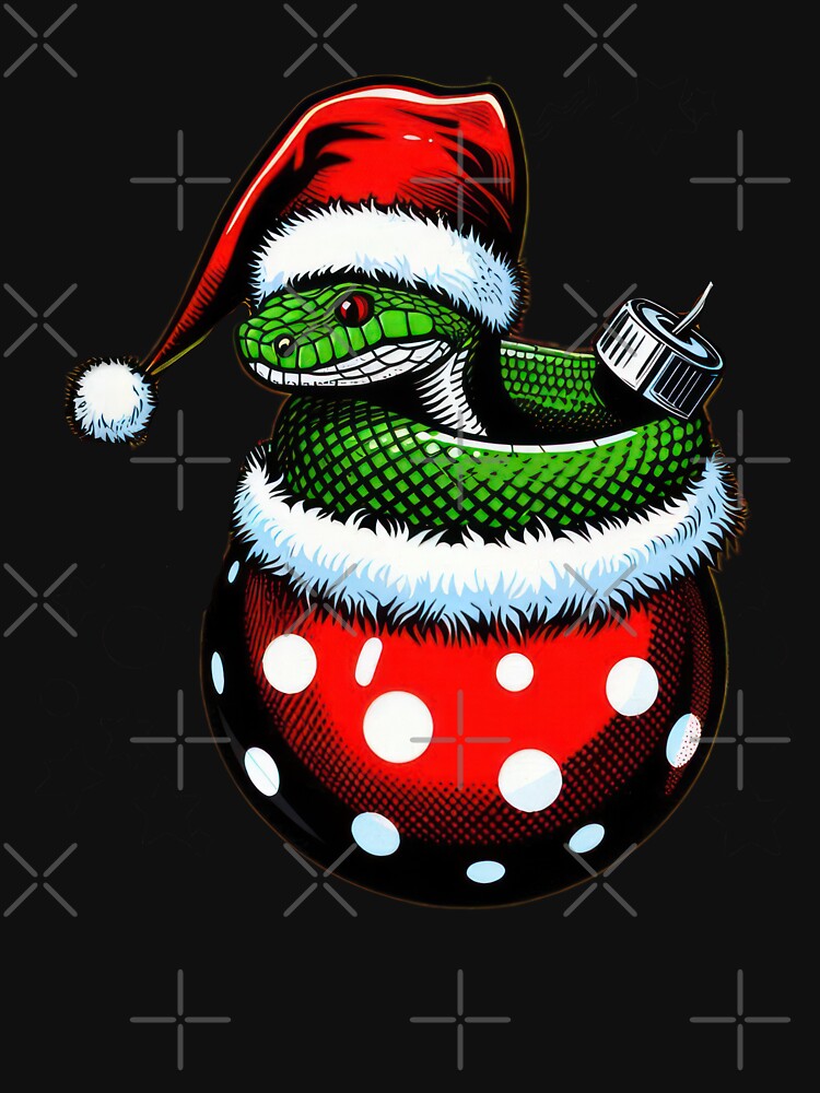 christmas green snake with Santa hat,christmas snake,christmas animals,christmas Vintage, by Expressions-Sel