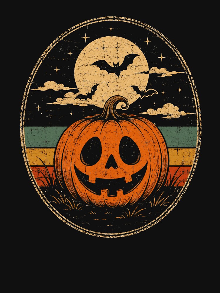 Vintage Retro Halloween Pumpkin Moon Bats Spooky by Moizento