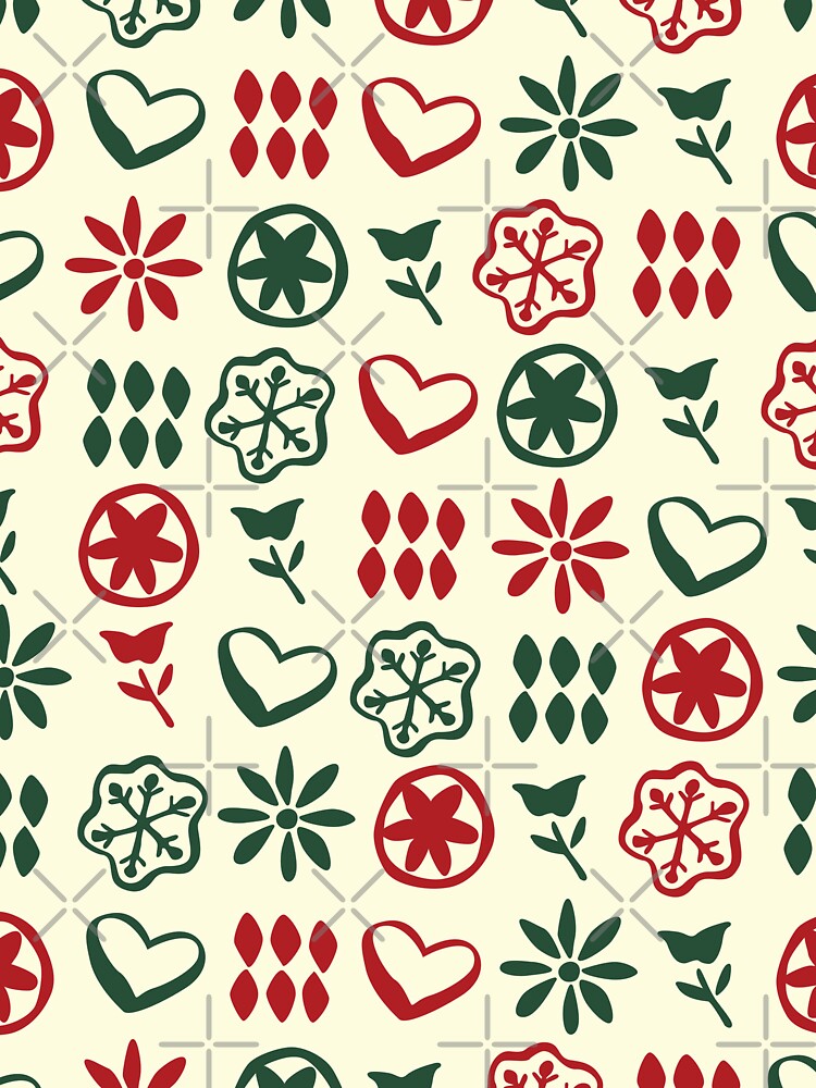 Retro Mid Century Nostalgic Vintage Christmas Pattern In Xmas Cream Red Green by blomastudios