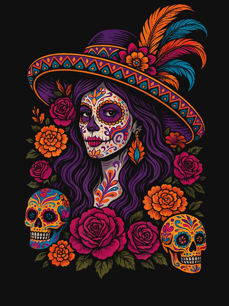 Day Of The Dead Dia De Los Muertos Floral Sugar Skull Woman by elihletoriong