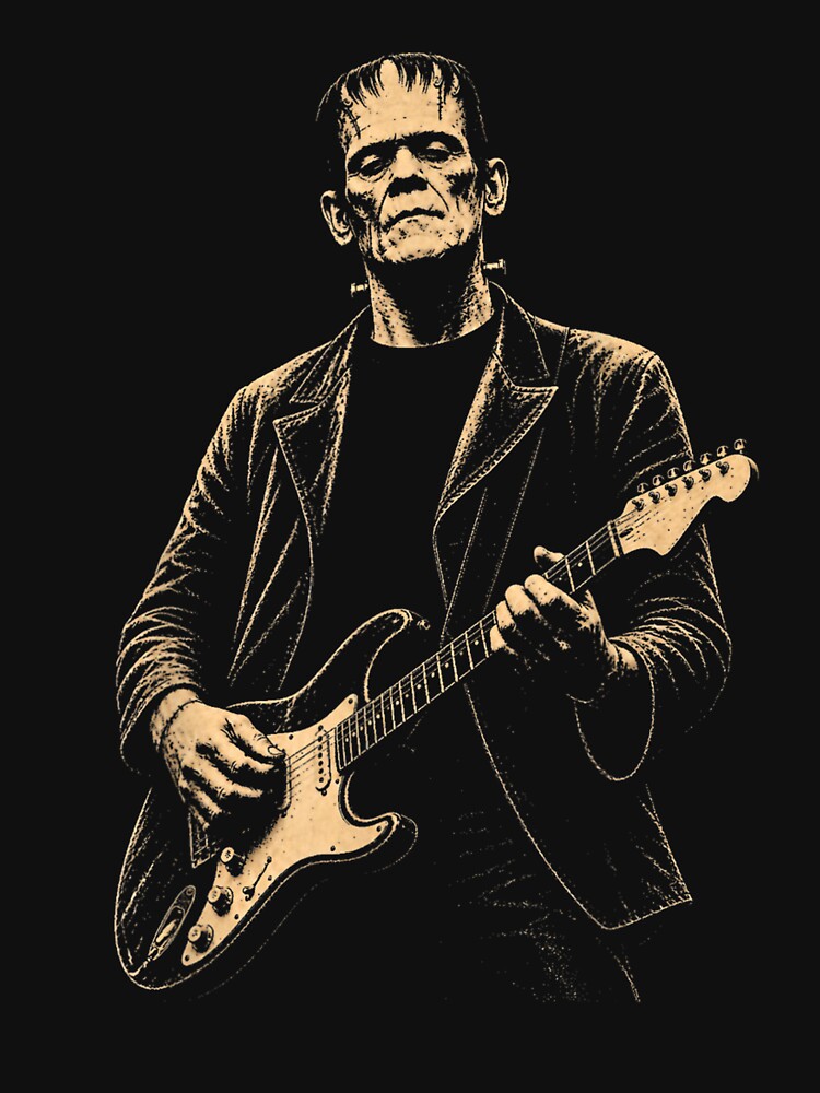 Vintage Frankenstein Playing Guitar Halloween Frankenstein by Juansustait