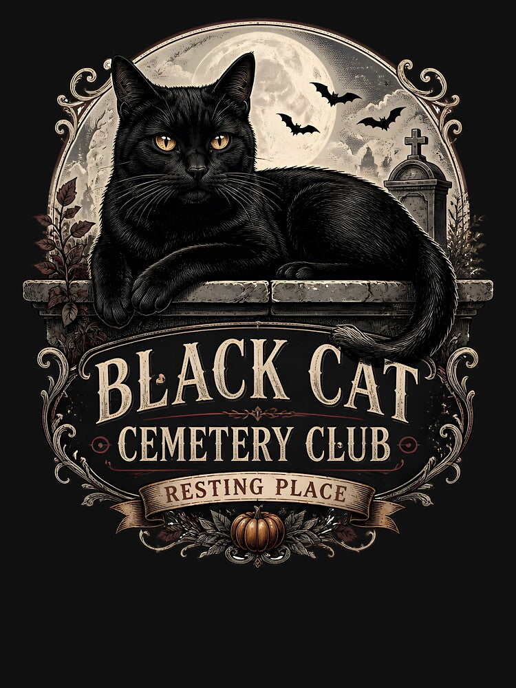 BLACK CAT CEMETERY CLUB Resting Place Halloween Gothic Engraving by BernoNickel