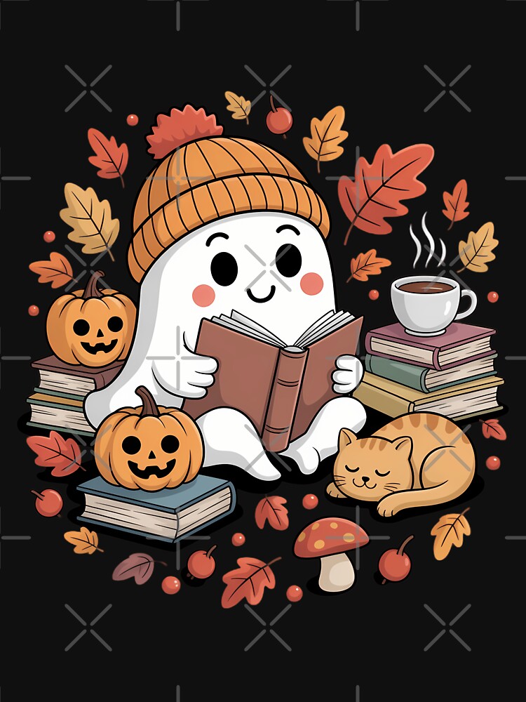 Ghost Reading Book Lovers Autumn Fall Halloween Ghost by CookWorldLaughs