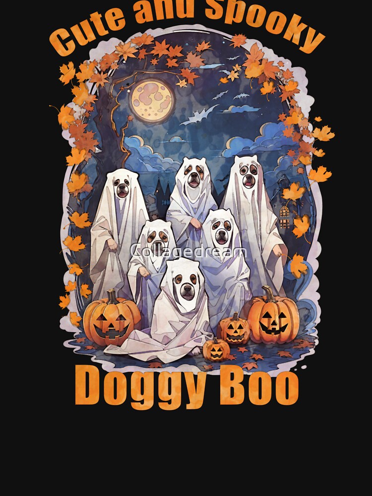 Cute and spoky, doggy BOO! dog Halloween outfit, spooky, scary, cemetery, dog lovers by Collagedream