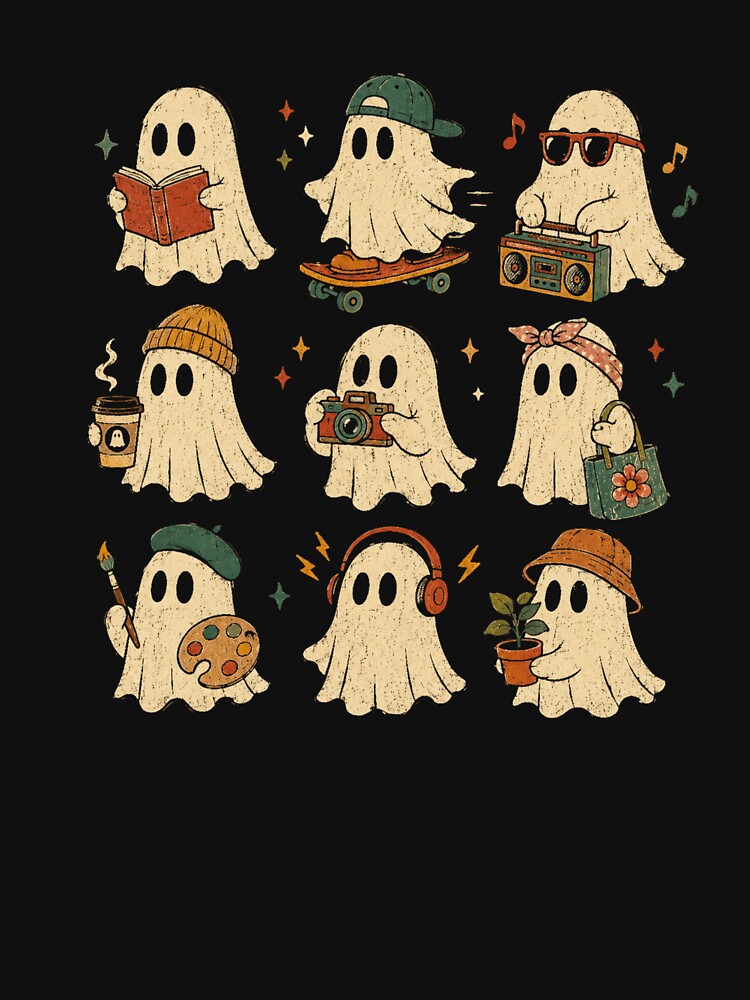 Retro Ghosts Halloween Cute Spooky Hobbies Vintage Collection by Moizento