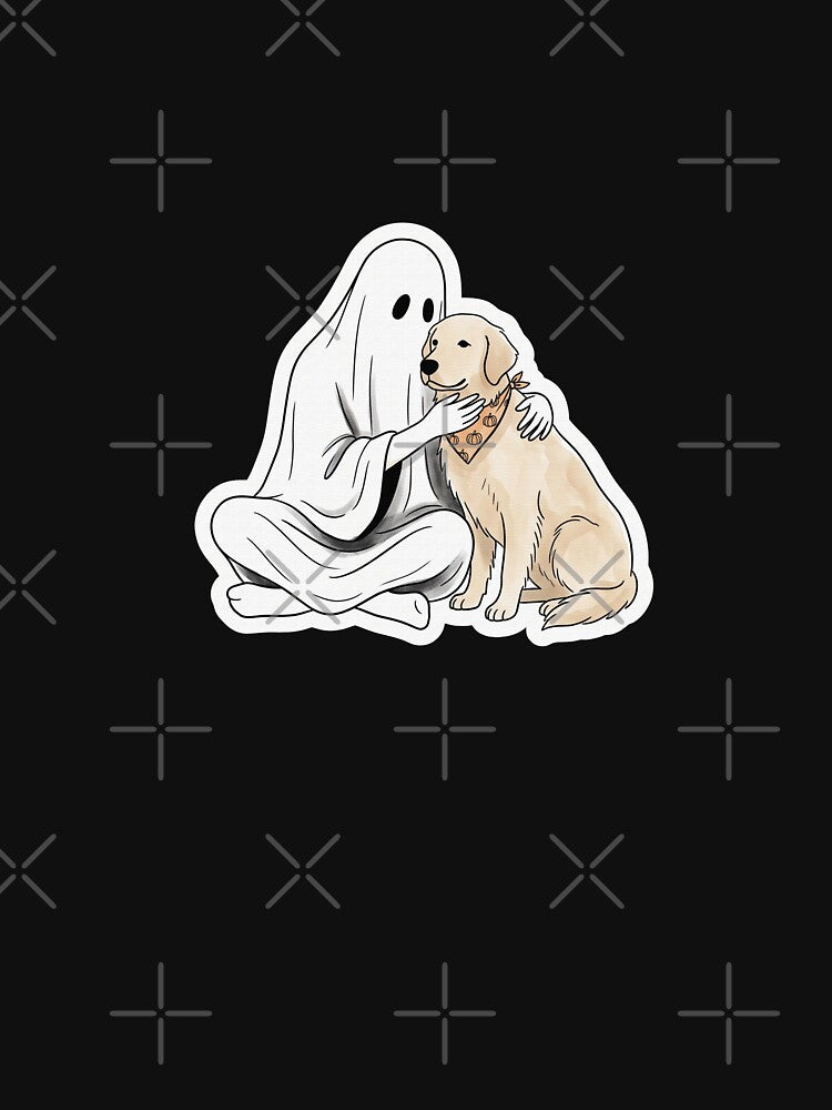 Ghost Hugging Golden Retriever Halloween Art by Flying Doggo