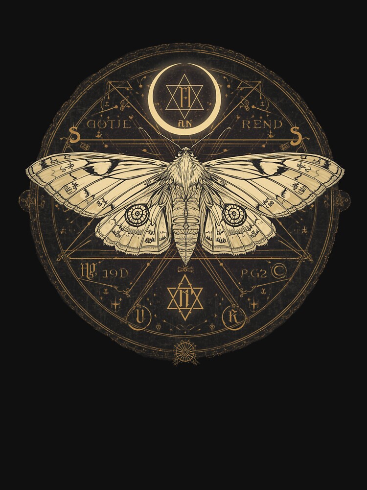 Gothic Occult Moth with Crescent Moon and Runes by SEBRYS